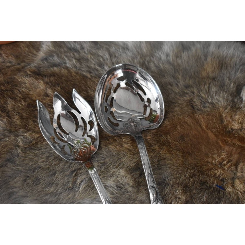 Crown William Adam Towle WA Italy Salad Spoon Fork Set ornate handle - Picture 2 of 6